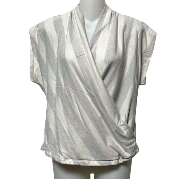 Anthropologie MAEVE Gray Striped Faux Wrap Top L - Picture 1 of 6